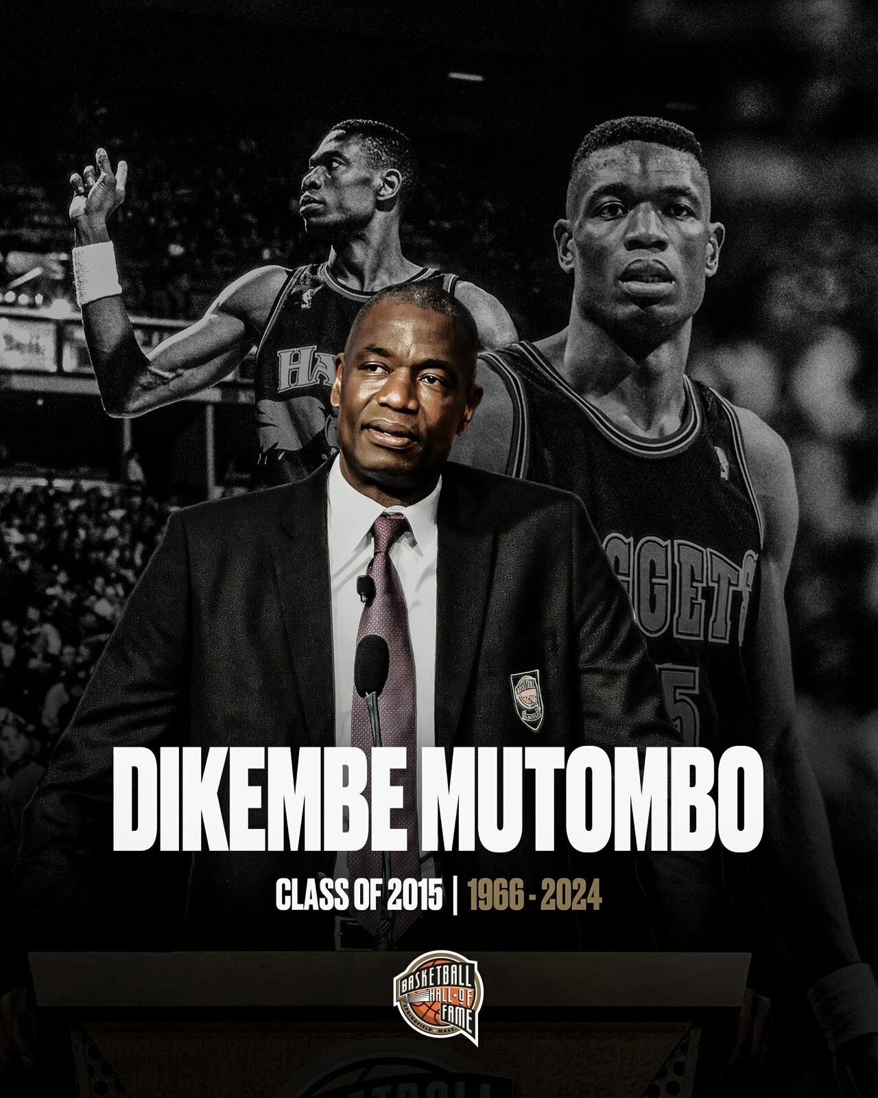 Dikembe Mutombo Hall of Fame career collage canvas wall art