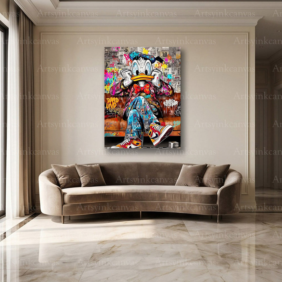 Donald Duck cartoon canvas art with bold street style