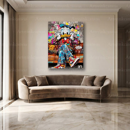 Donald Duck cartoon canvas art with bold street style
