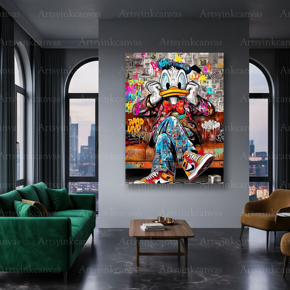 Playful Donald Duck graffiti canvas artwork