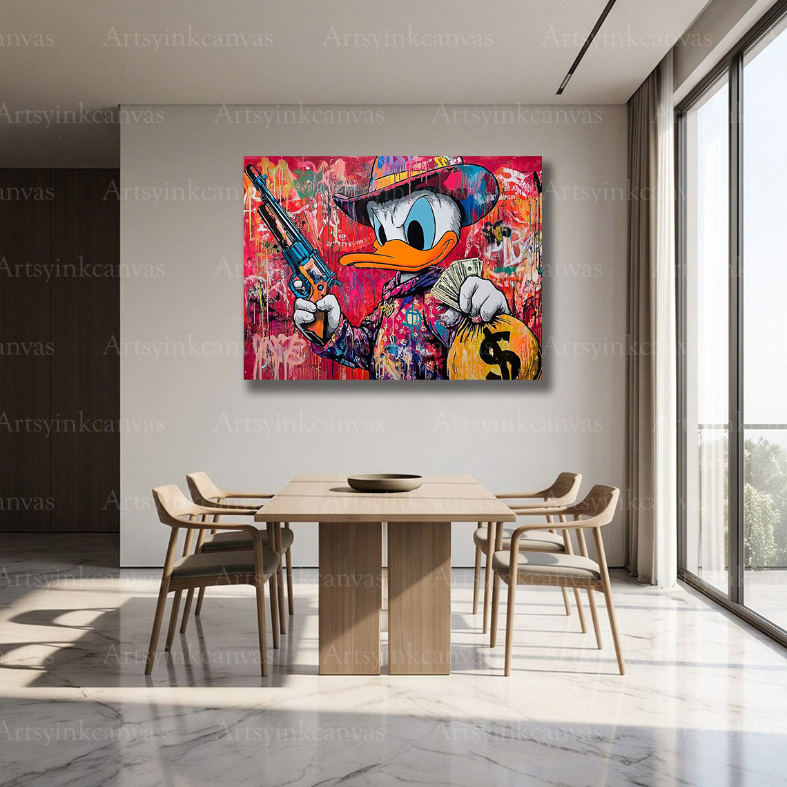 Donald Duck character wall art with deconstructed artistic styling