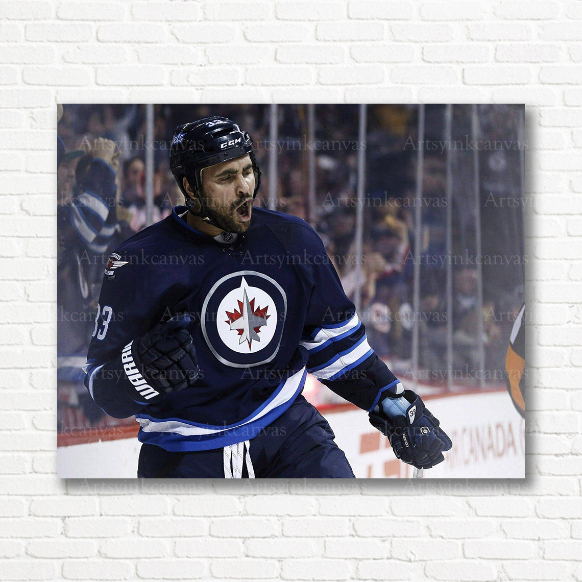 Dustin Byfuglien Jets celebration hockey canvas print