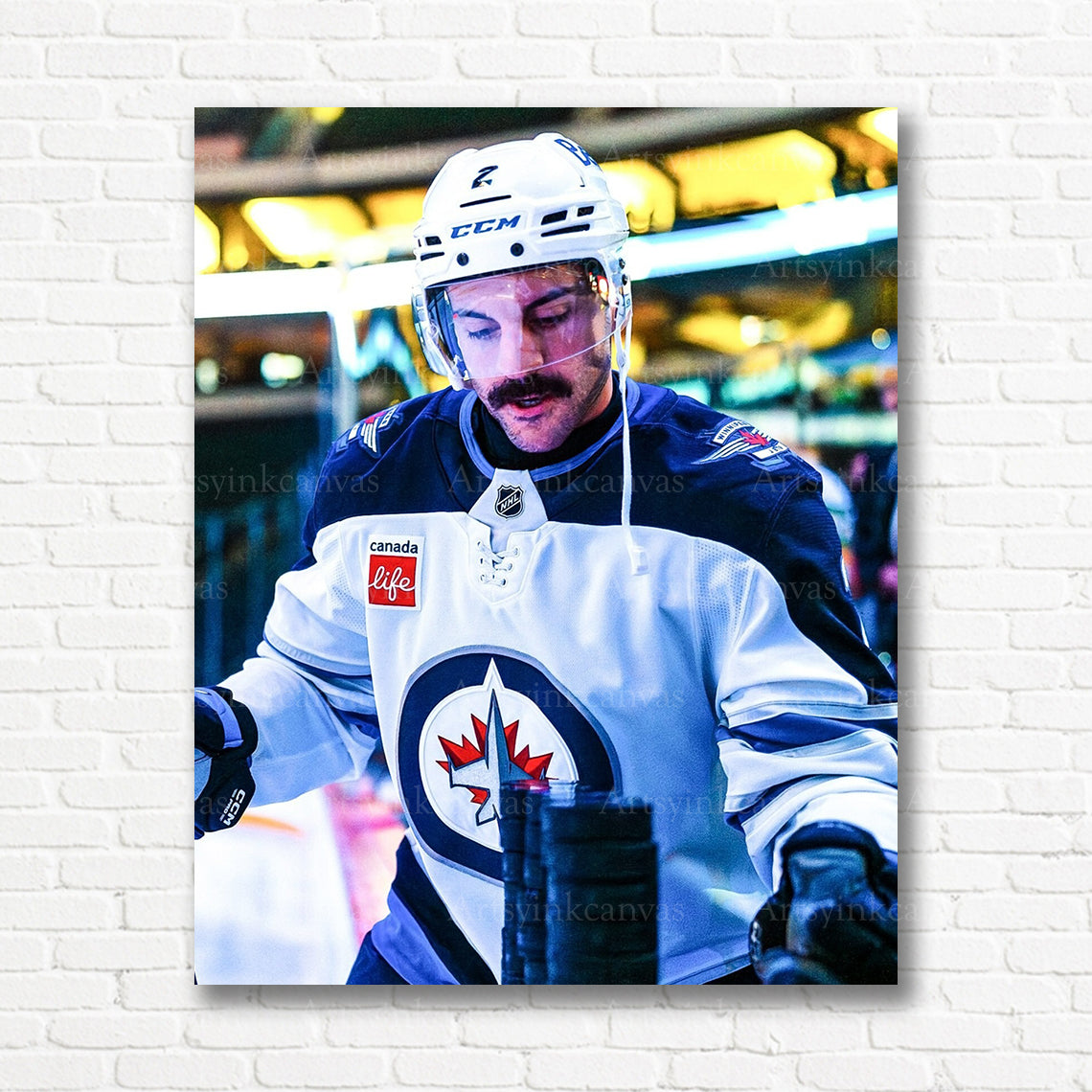 Dylan DeMelo pregame warmup hockey canvas print