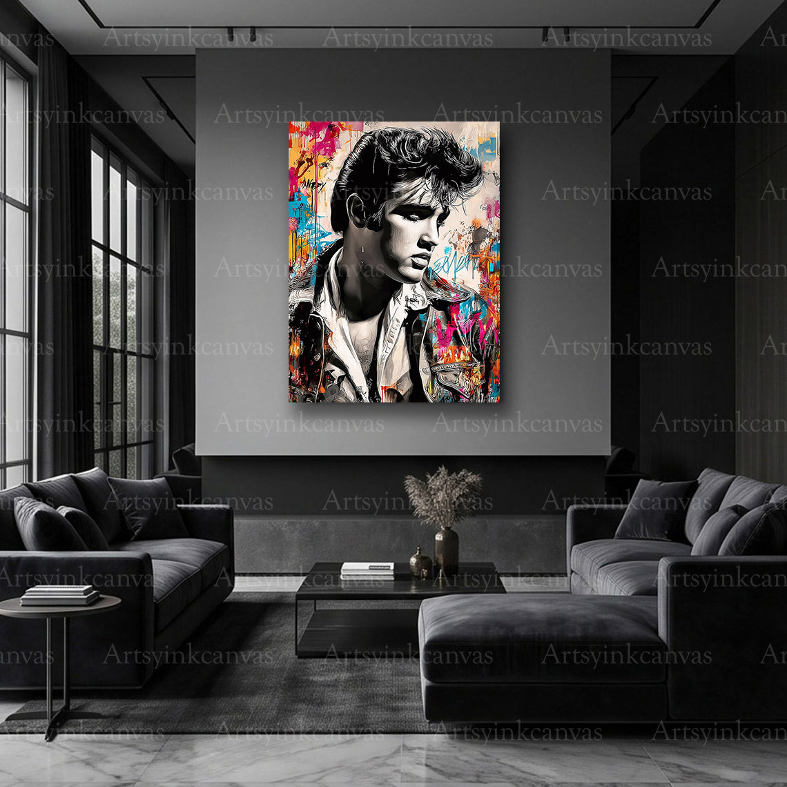 Elvis Presley vintage graffiti portrait artwork