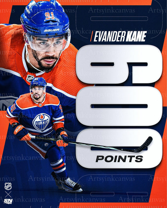 Evander Kane 600 career points collage Edmonton Oilers canvas wall art