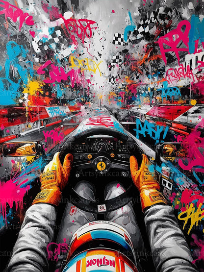 Ferrari racing graffiti canvas wall art