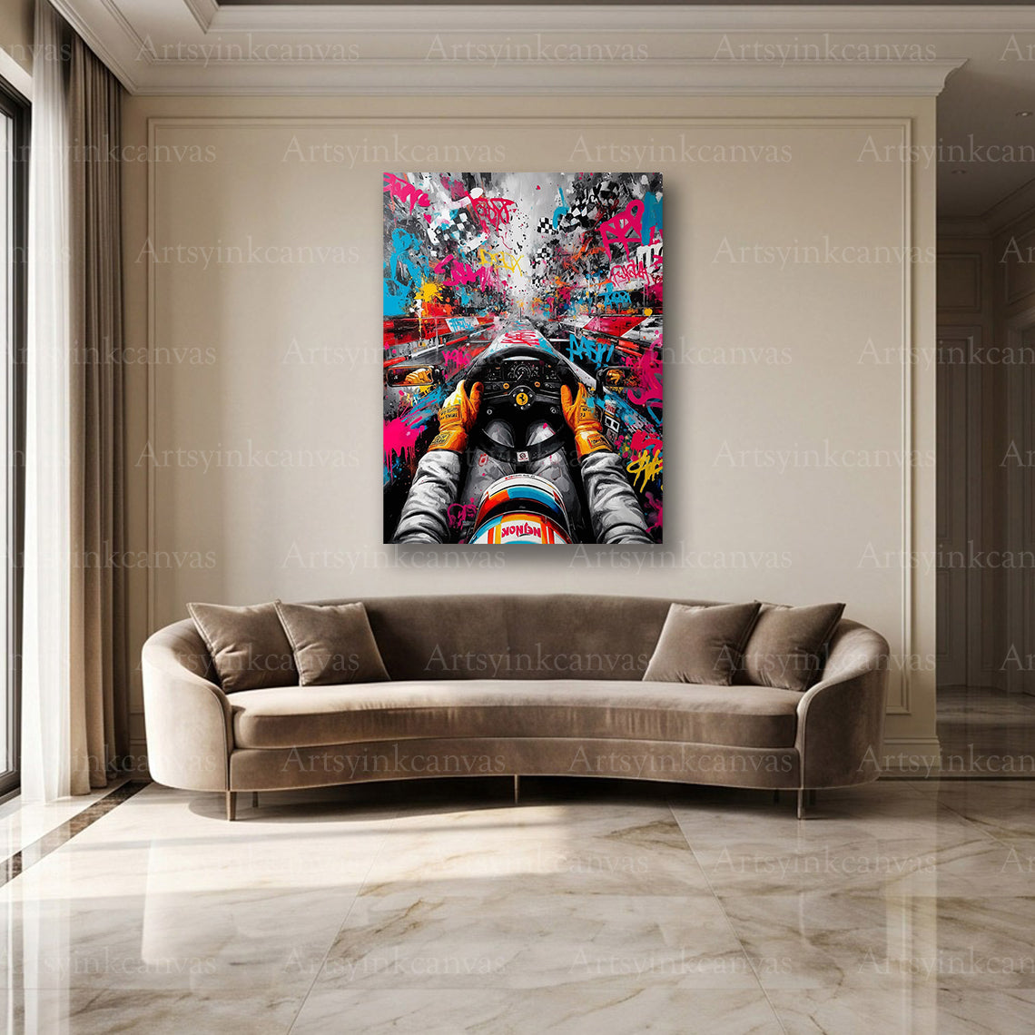 Ferrari race car street art wall decor