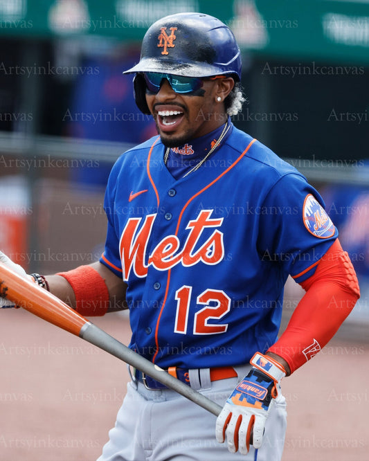 Francisco Lindor on field New York Mets canvas wall art