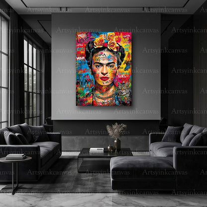 Frida Kahlo portrait graffiti wall decor