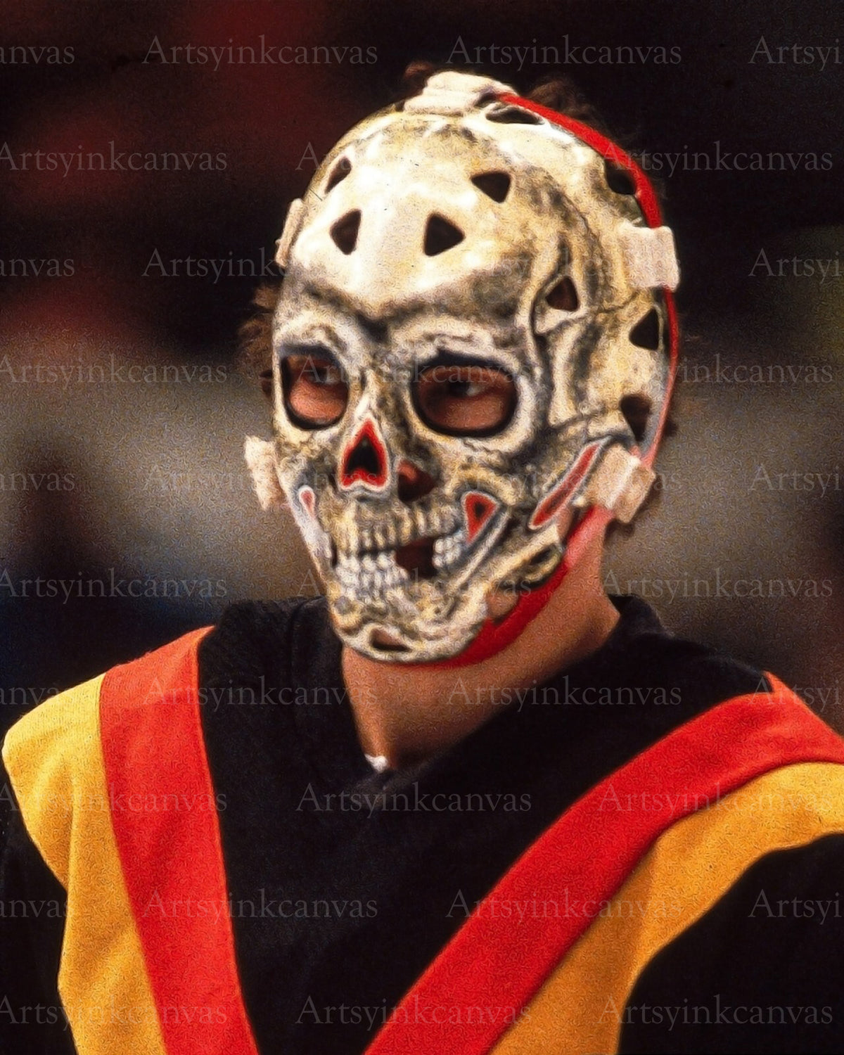 Gary Bromley up close mask throwback Vancouver Canucks canvas wall art