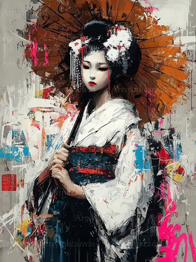 Geisha graffiti canvas wall art