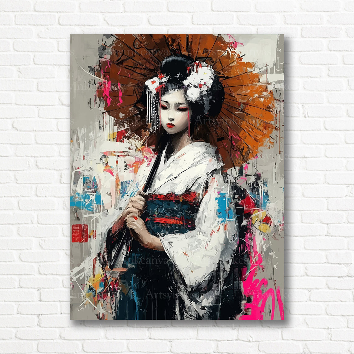 Geisha Japanese graffiti canvas print