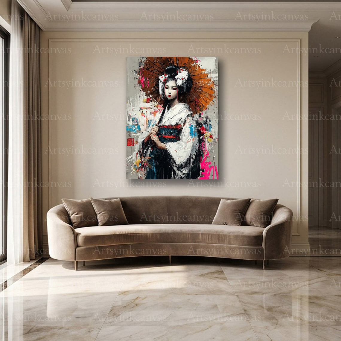 Japanese geisha street art wall decor