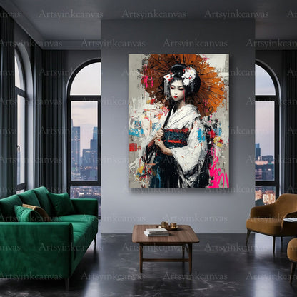 Japanese inspired geisha canvas art