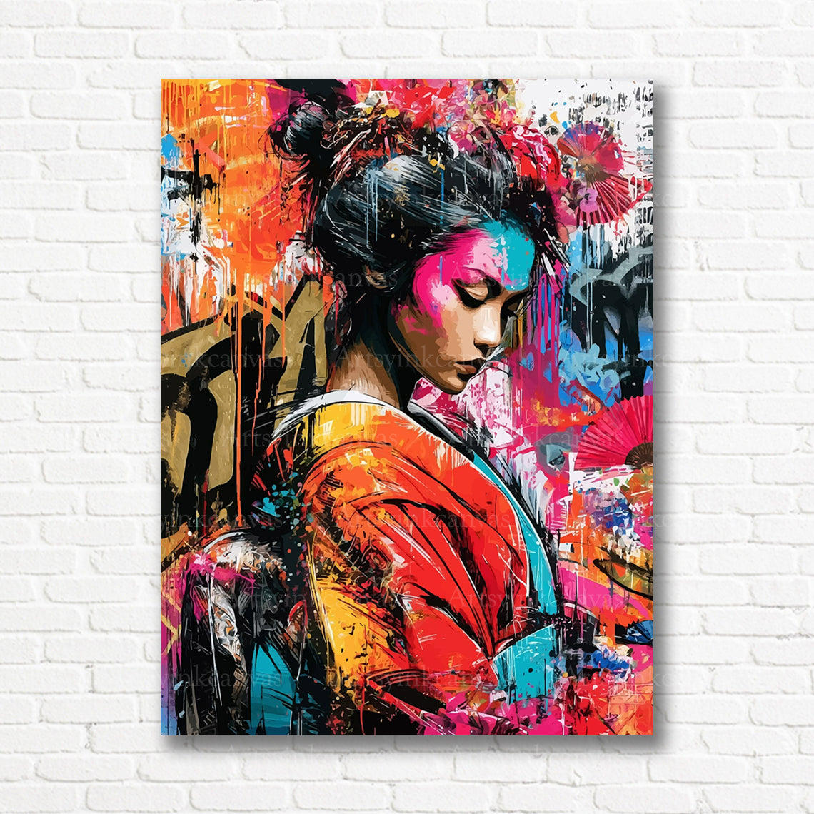 Geisha beauty Japanese graffiti canvas print