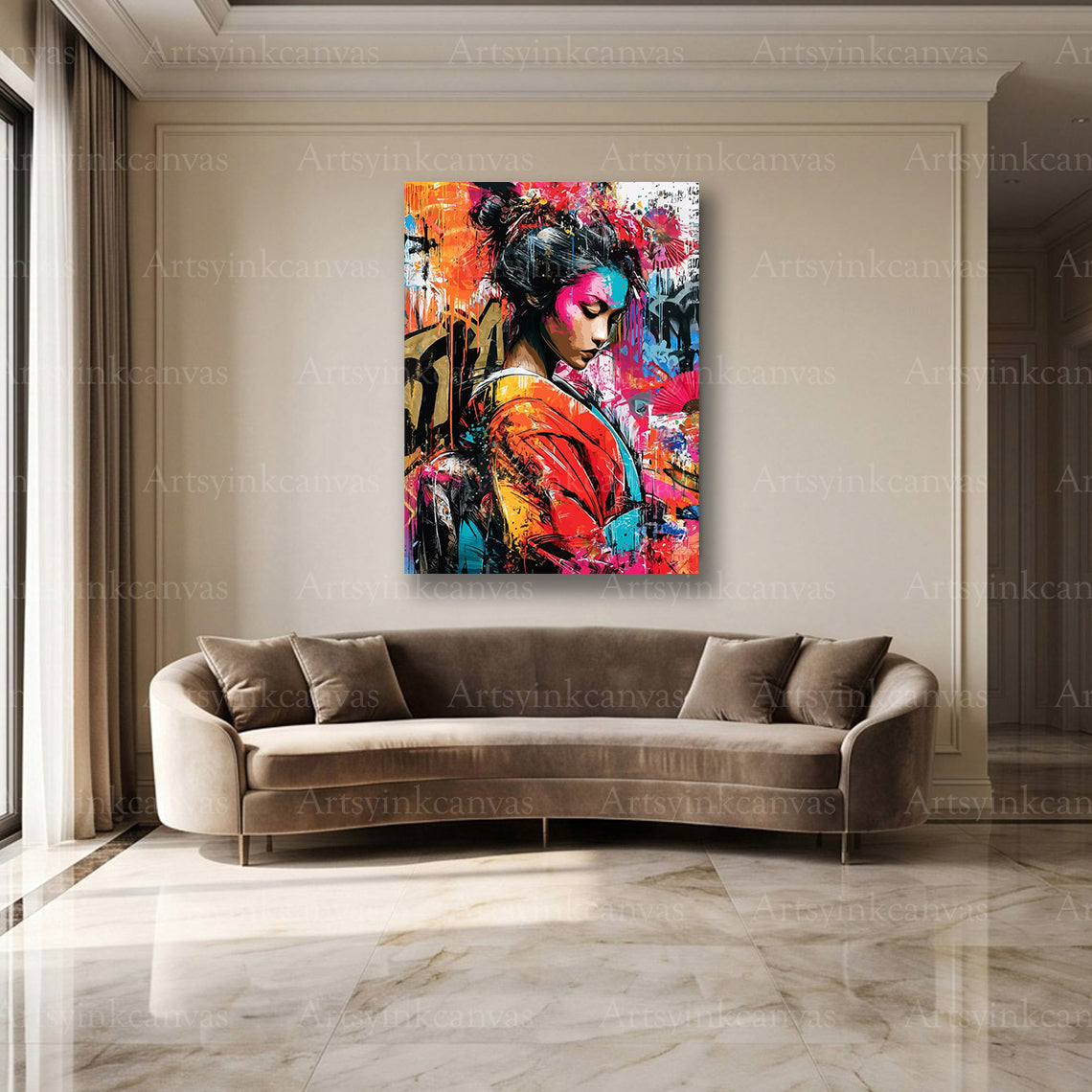 Japanese inspired beauty street art wall decor