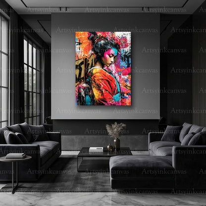 Geisha inspired female portrait graffiti artwork
