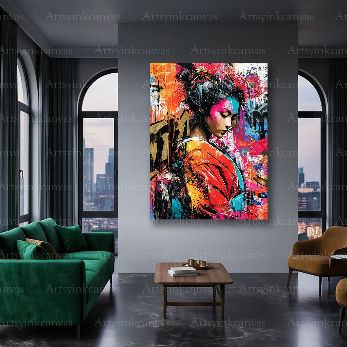 Elegant geisha beauty contemporary canvas art