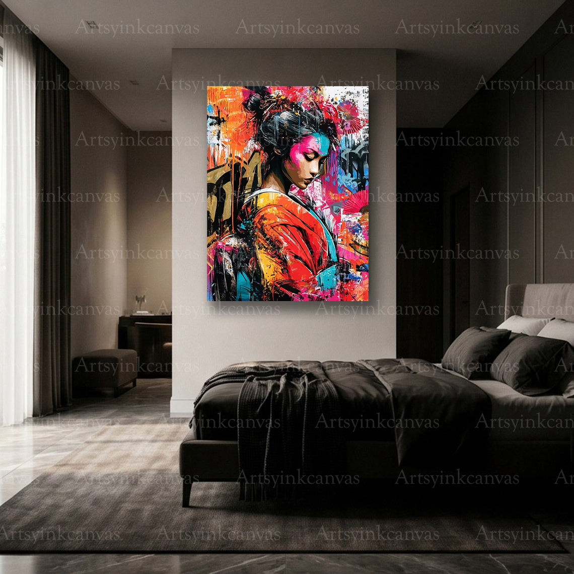 Premium Geisha inspired graffiti wall art