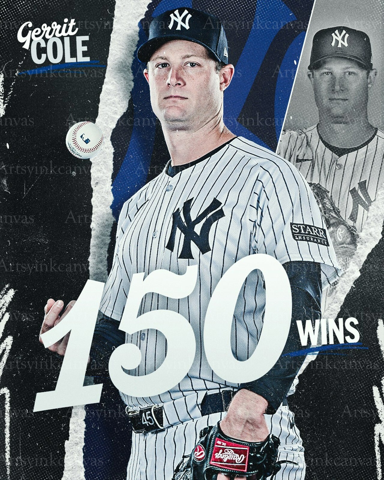 Gerrit Cole 150 Career Wins New York Yankees canvas wall art