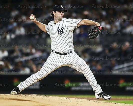 Gerrit Cole pitching action New York Yankees canvas wall art