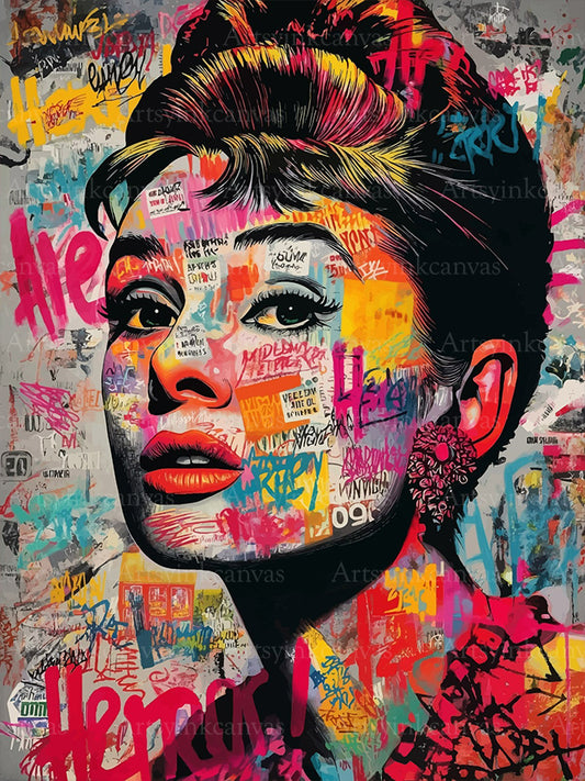 Glamour on the Asphalt Audrey Hepburn graffiti canvas wall art