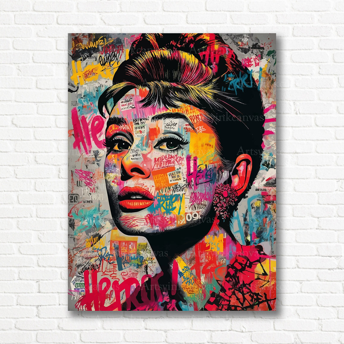 Audrey Hepburn glamour graffiti canvas print