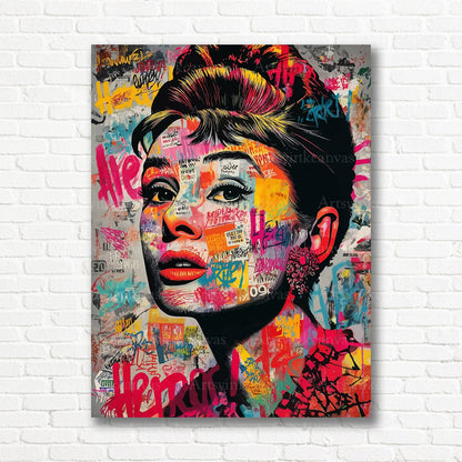 Audrey Hepburn glamour graffiti canvas print