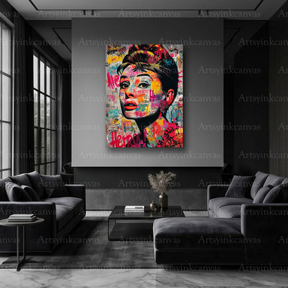 Audrey Hepburn fashion graffiti artwork