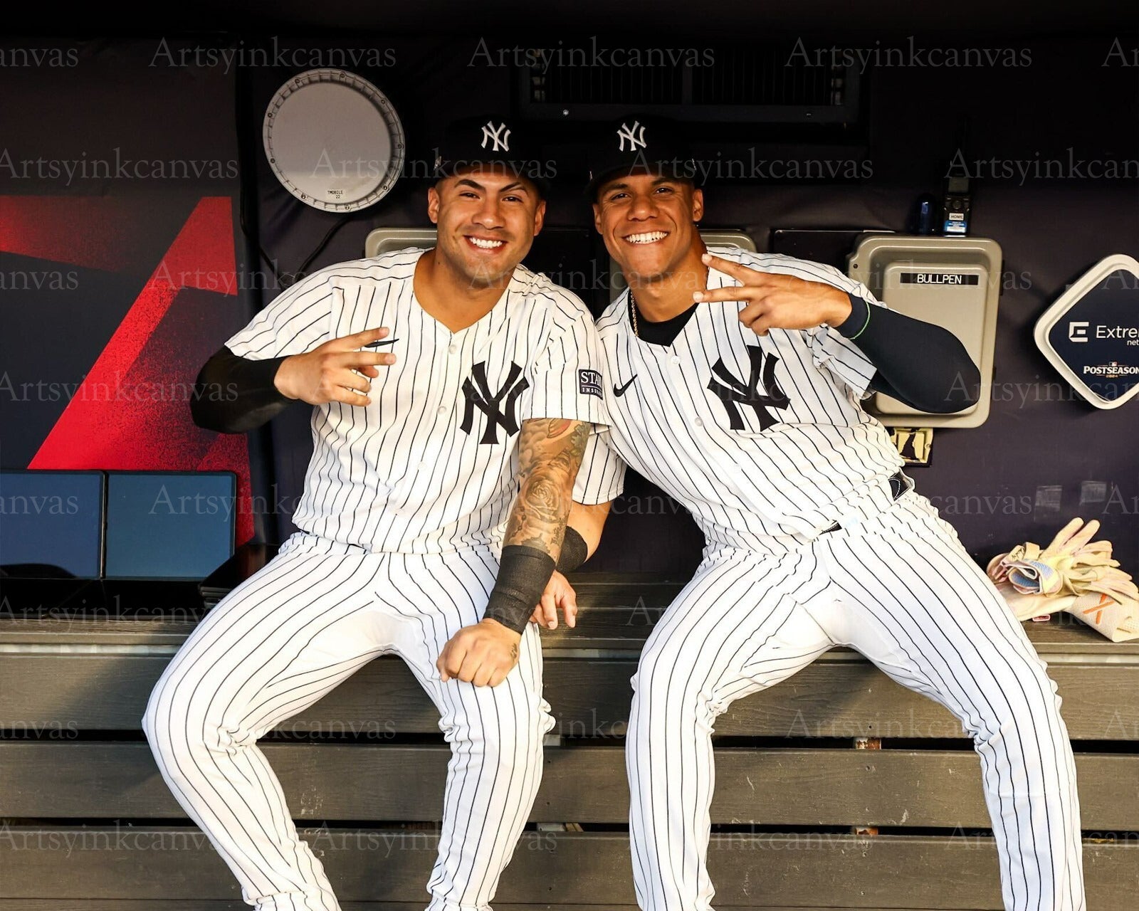 Gleyber Torres and Juan Soto dugout New York Yankees canvas wall art