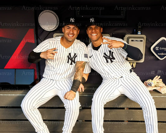 Gleyber Torres and Juan Soto dugout New York Yankees canvas wall art