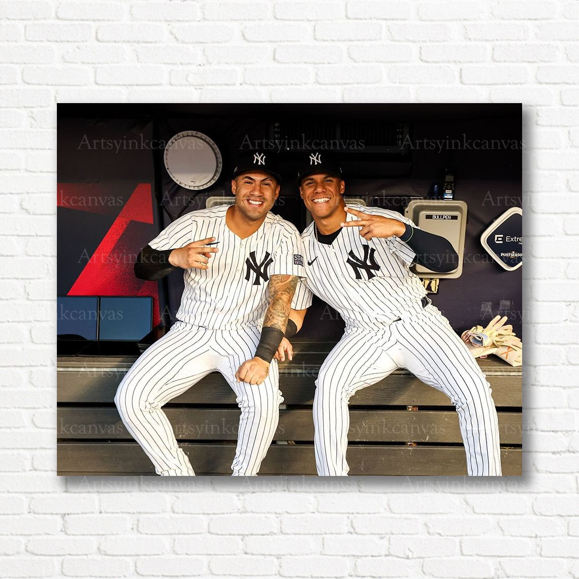 Gleyber Torres Juan Soto Yankees dugout canvas print