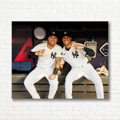Gleyber Torres Juan Soto Yankees dugout canvas print