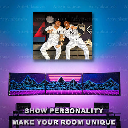 Yankees teammates dugout baseball artwork