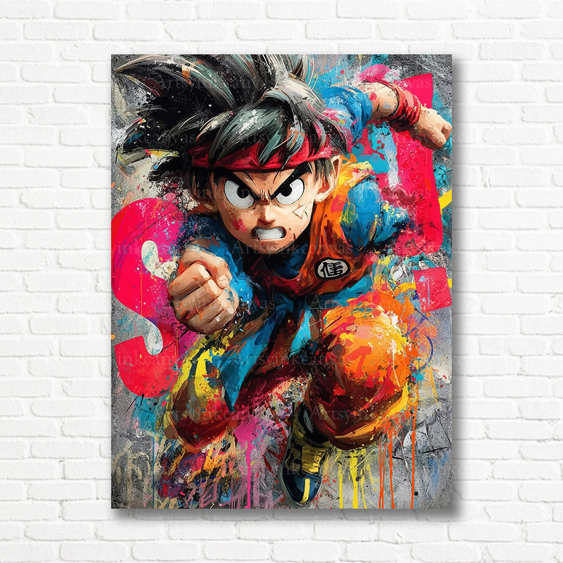 Goku manga graffiti canvas print