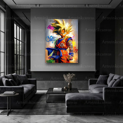 Goku anime character street art artwork