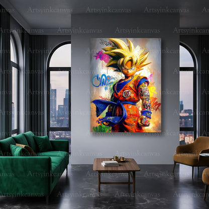 Goku powerful warrior graffiti canvas art