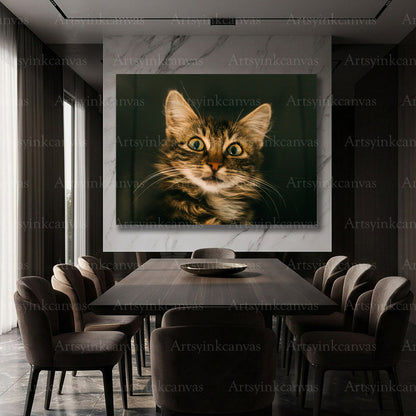 Detailed gray cat canvas artwork