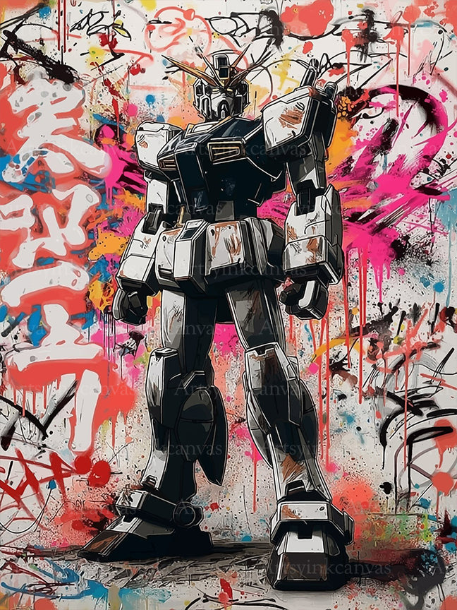 Gundam Mecha Force graffiti canvas wall art for anime fans