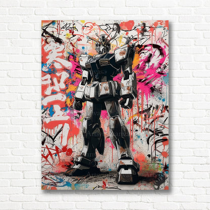 Gundam mecha robot graffiti artwork on premium canvas