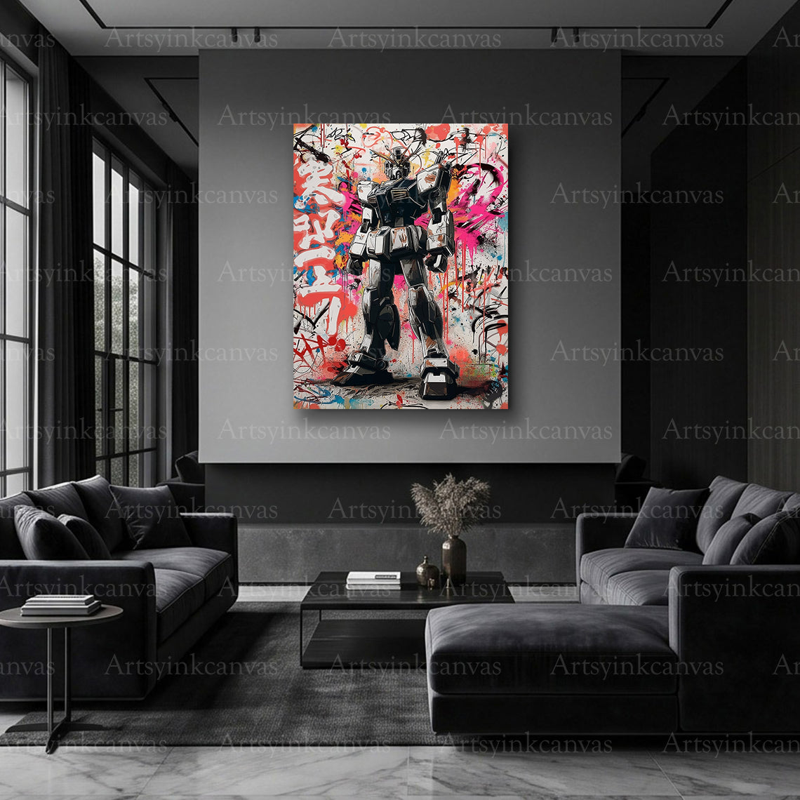 Mecha Force Gundam anime canvas artwork with urban styling