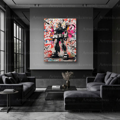 Mecha Force Gundam anime canvas artwork with urban styling