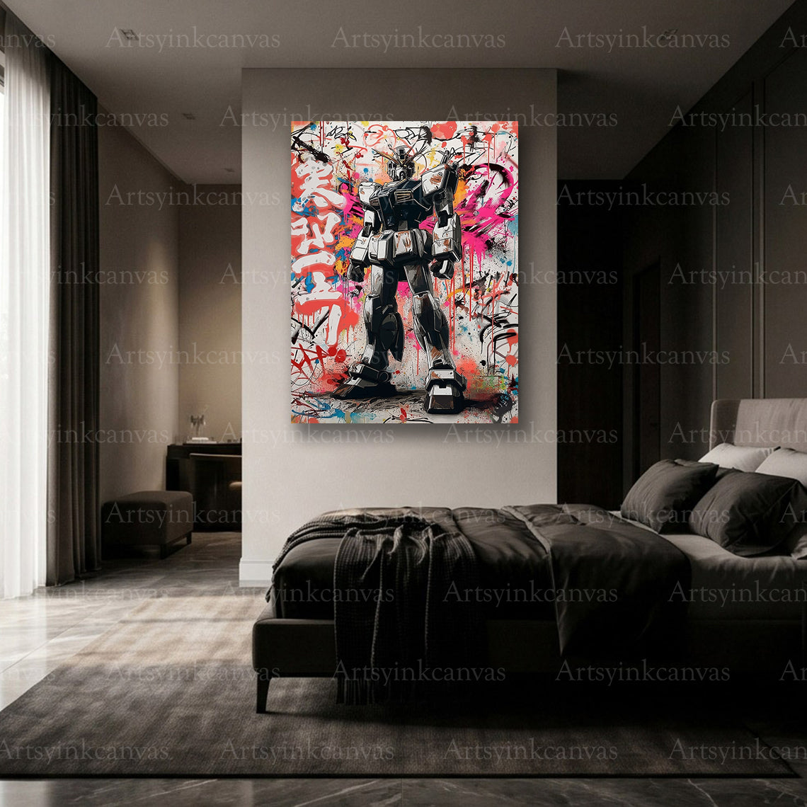 Futuristic Gundam graffiti canvas decor for American homes