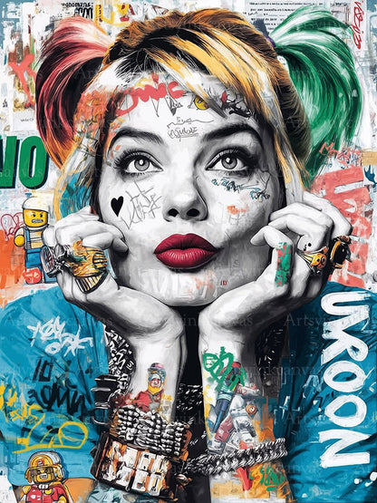 Harley Quinn graffiti art canvas wall art