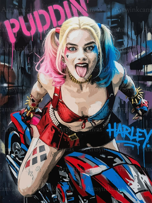 Harley Quinn Puddin Neón canvas wall art