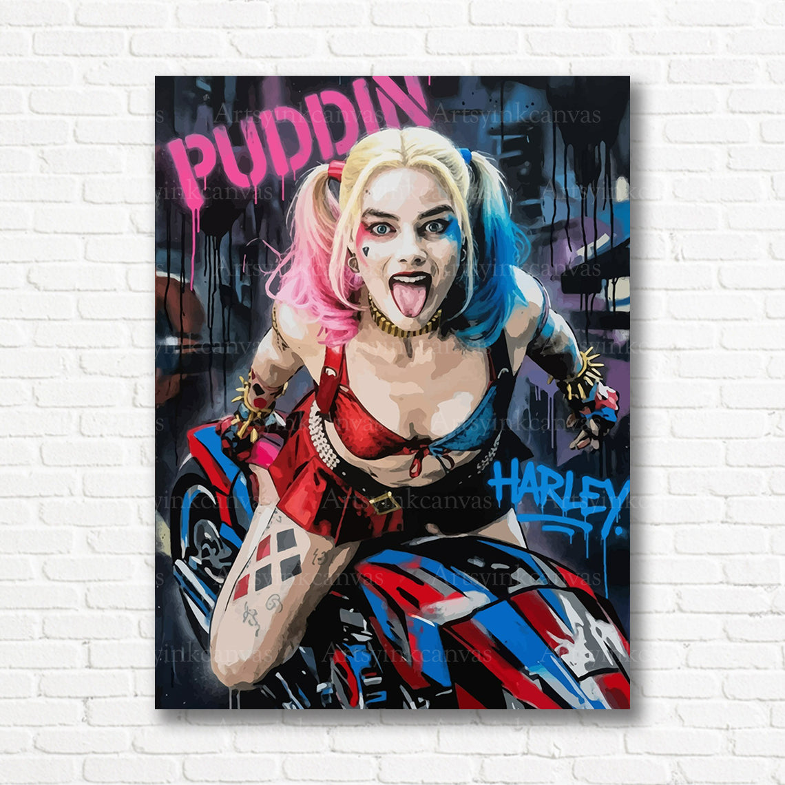 Harley Quinn neon canvas print