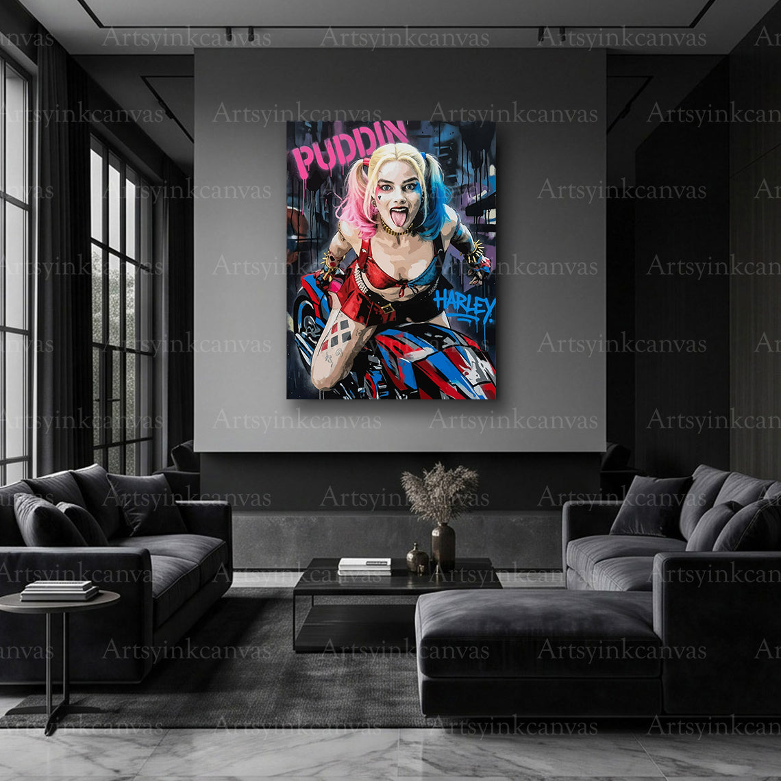 Harley Quinn neon comic artwork