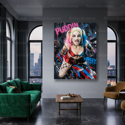 Harley Quinn colorful superhero canvas art
