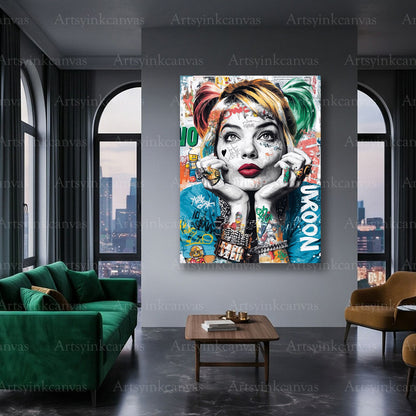 Harley Quinn street art inspired canvas