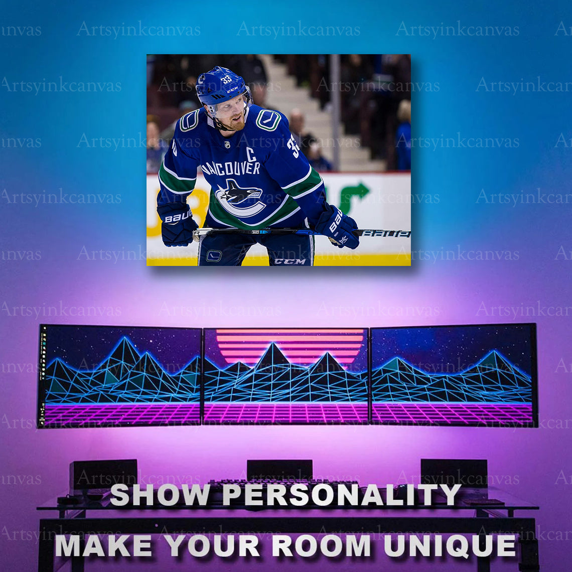 Henrik Sedin hockey action artwork